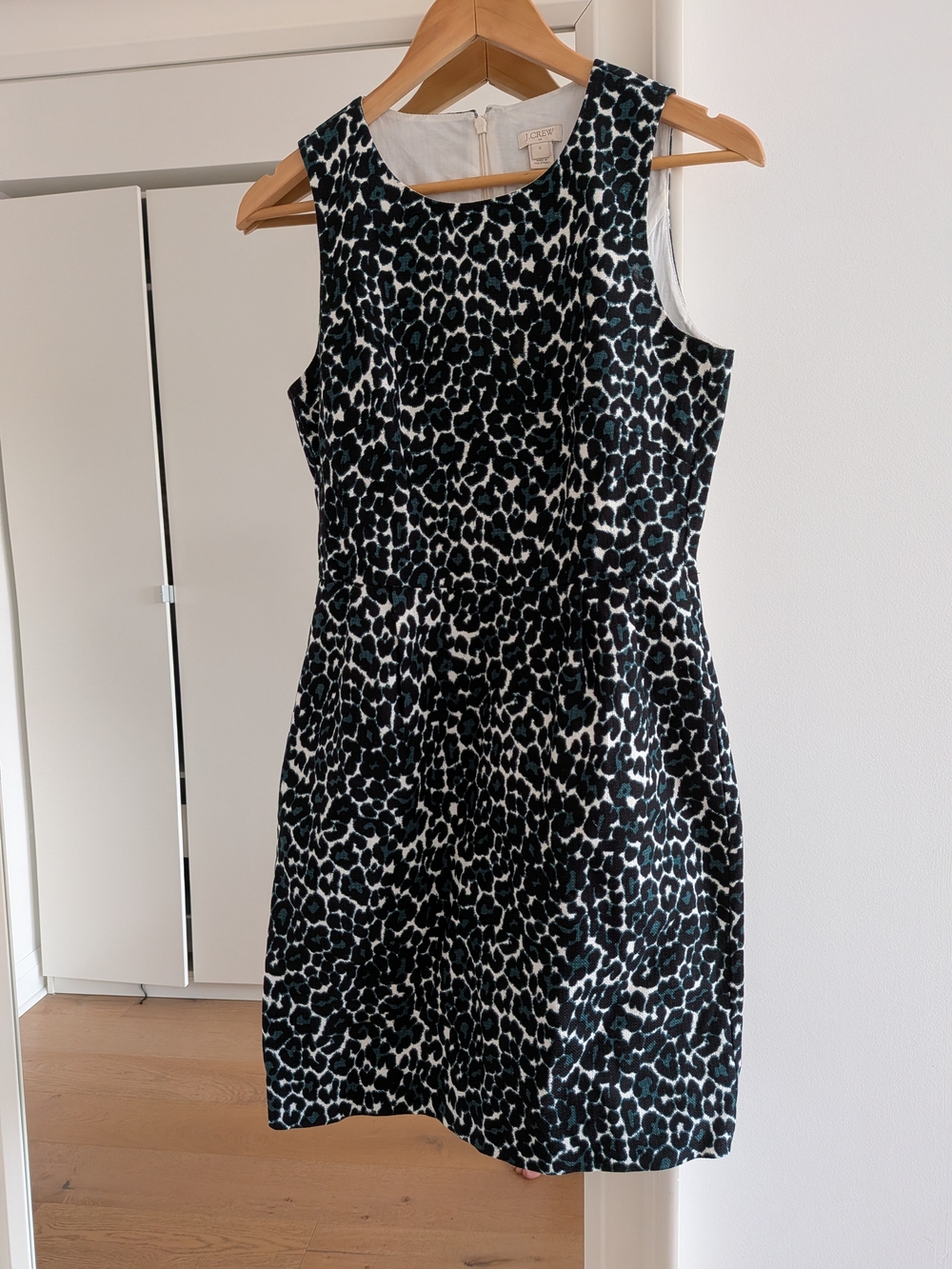 J. Crew  Black Green & White Leopard-Print Sleeveless Cotton Sheath Dress Size 0